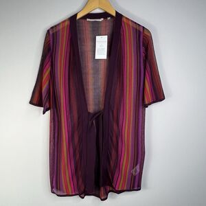 NWT Soft Surroundings Kimono Top Womens PM Striped Front Tie Hippie Boho Western